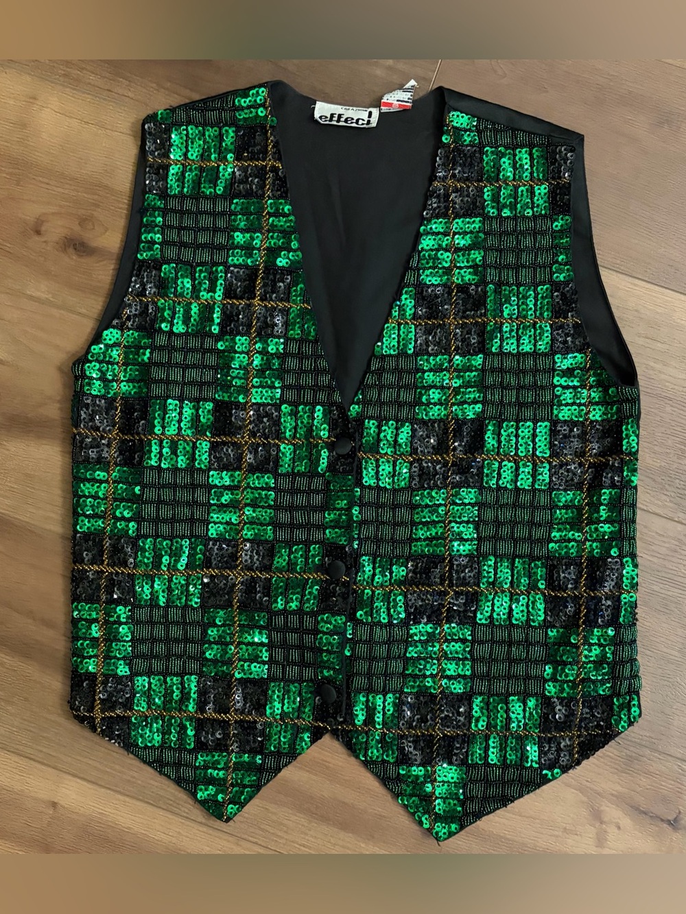 Vintage 90s Green Sequin Beaded Vest Christmas Holidays Size Small